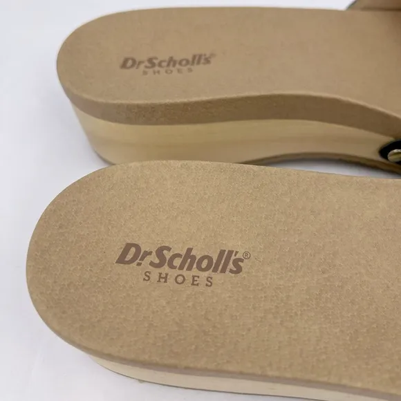 Dr Scholl’s SHOES, NAVY BLUE LEATHER TOP, ADJUSTABLE TOP STRAP, WOODEN SOLE, 9M