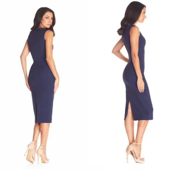 Dress The Population Sleeveless Navy Sheath Midi Dress Women's Sz XXS New