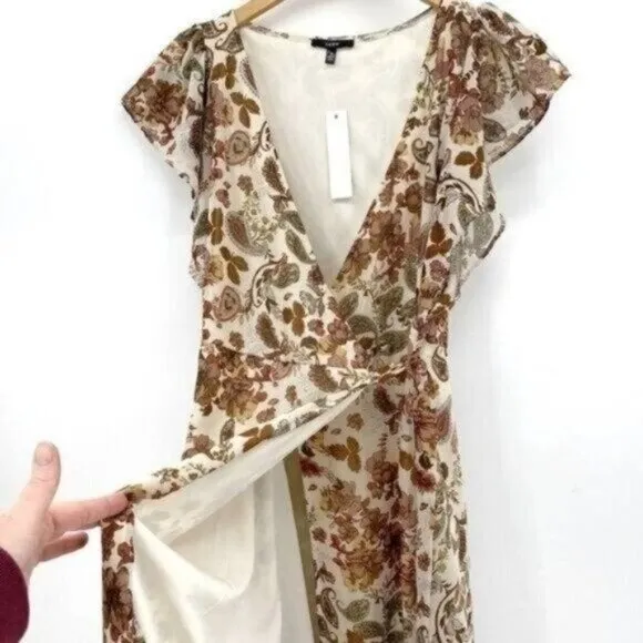 DREW Floral Terra Vintage Garden Brown Paisley Ruffle Wrap Medium Maxi Dress NWT