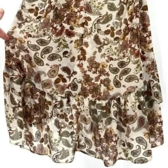 DREW Floral Terra Vintage Garden Brown Paisley Ruffle Wrap Medium Maxi Dress NWT