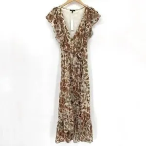 DREW Floral Terra Vintage Garden Brown Paisley Ruffle Wrap Medium Maxi Dress NWT