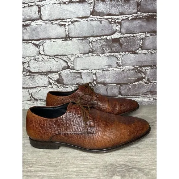Duque di Galliano Brown Leather Pebbled Lace Up Oxfords Dress Shoes Men Sz 7M US