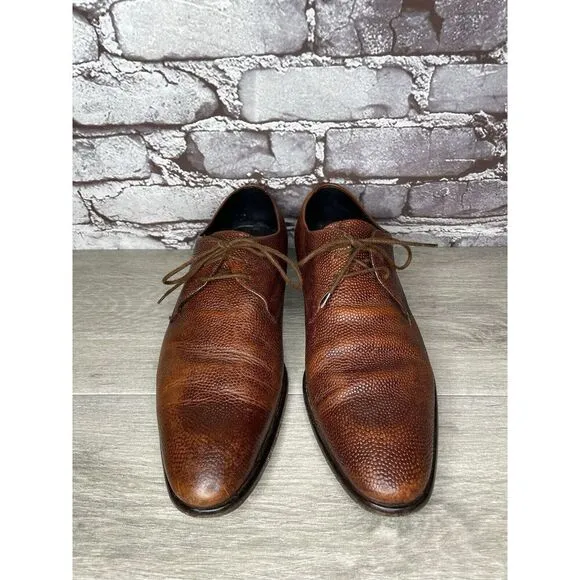 Duque di Galliano Brown Leather Pebbled Lace Up Oxfords Dress Shoes Men Sz 7M US