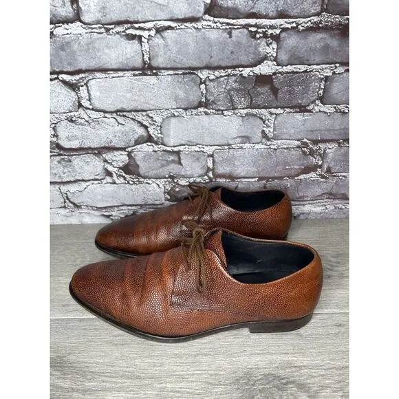 Duque di Galliano Brown Leather Pebbled Lace Up Oxfords Dress Shoes Men Sz 7M US
