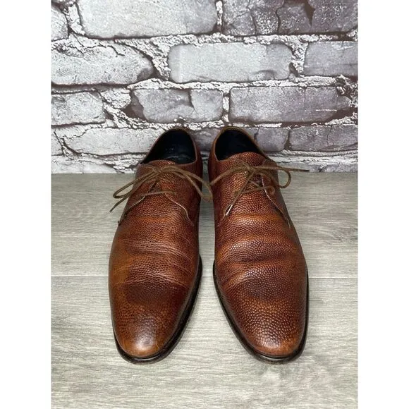 Duque di Galliano Brown Leather Pebbled Lace Up Oxfords Dress Shoes Men Sz 7M US