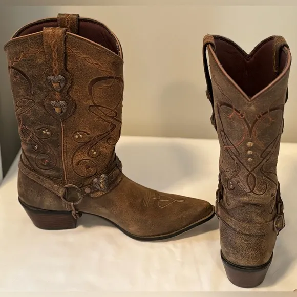 Durango Crush Heartbreaker Pointed Toe Womens Cowboy Boots Brown, RD4155, Size 9