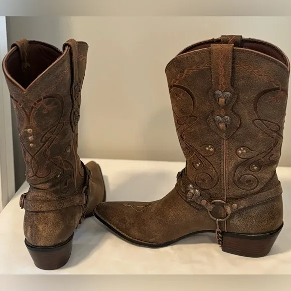 Durango Crush Heartbreaker Pointed Toe Womens Cowboy Boots Brown, RD4155, Size 9