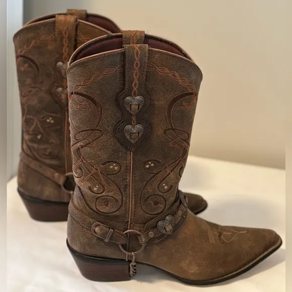 Durango Crush Heartbreaker Pointed Toe Womens Cowboy Boots Brown, RD4155, Size 9
