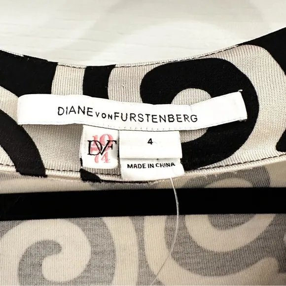 DVF Diane Von Furstenberg NEW JULIAN TWO Silk Jersey Wrap Dress Swirl Black sz 4