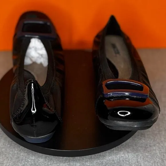 Earth Eclipse Ballet Flat Black Blue Buckle Size 6.5