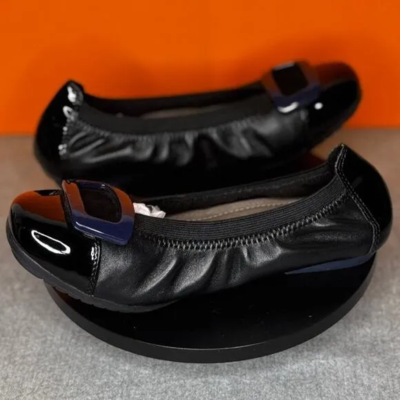 Earth Eclipse Ballet Flat Black Blue Buckle Size 6.5