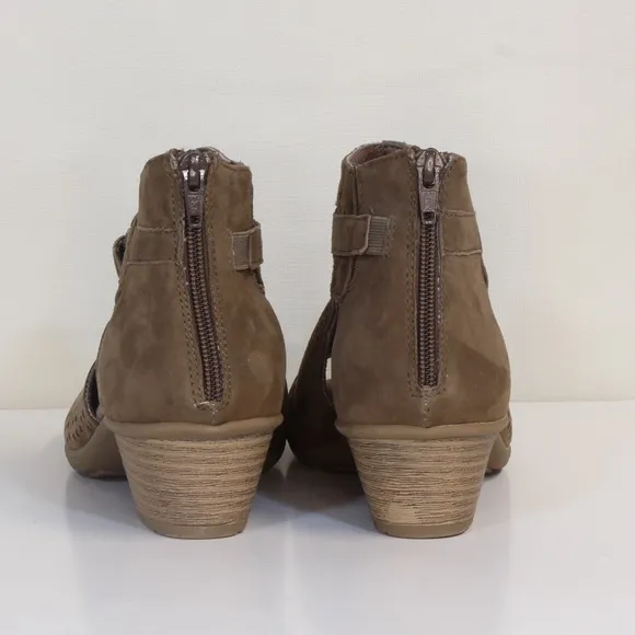 Earth Marietta Seren Wide Dark Khaki Suede Peep Toe Bootie NWT