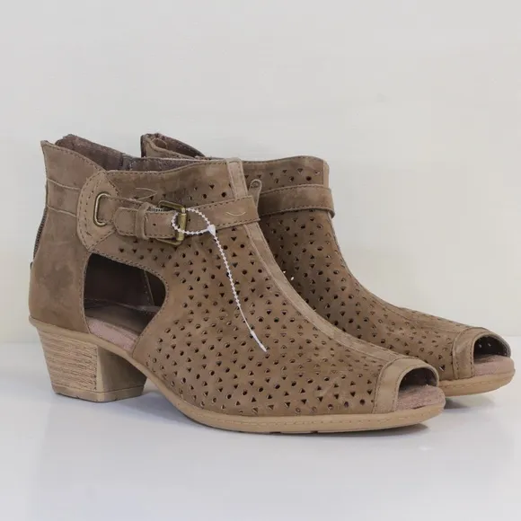 Earth Marietta Seren Wide Dark Khaki Suede Peep Toe Bootie NWT