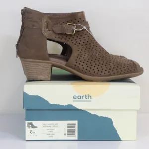 Earth Marietta Seren Wide Dark Khaki Suede Peep Toe Bootie NWT