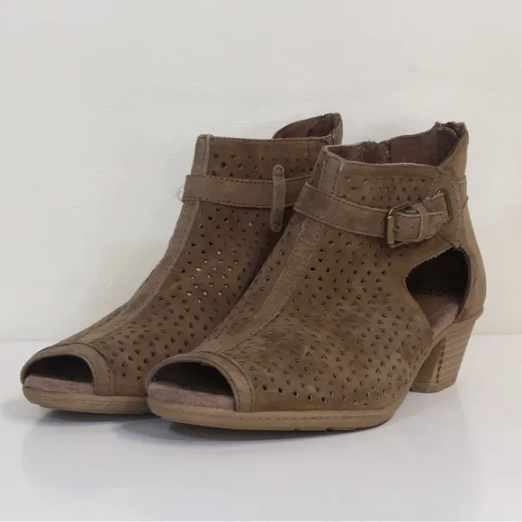 Earth Marietta Seren Wide Dark Khaki Suede Peep Toe Bootie NWT