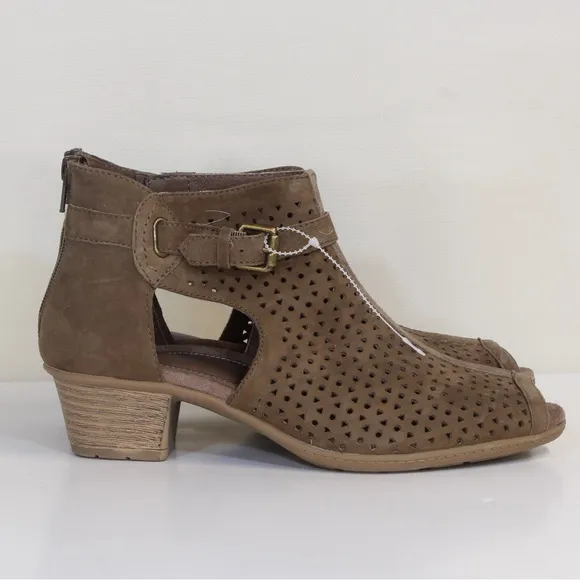 Earth Marietta Seren Wide Dark Khaki Suede Peep Toe Bootie NWT