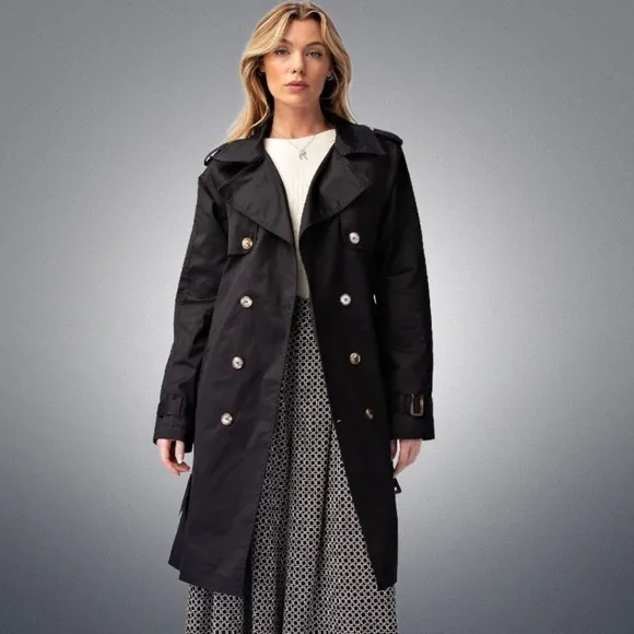EASEL As Seen On Designated Survivor: Classic Double Breasted Belted Trench Coat