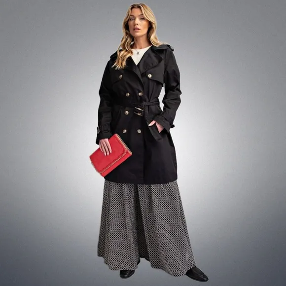EASEL As Seen On Designated Survivor: Classic Double Breasted Belted Trench Coat
