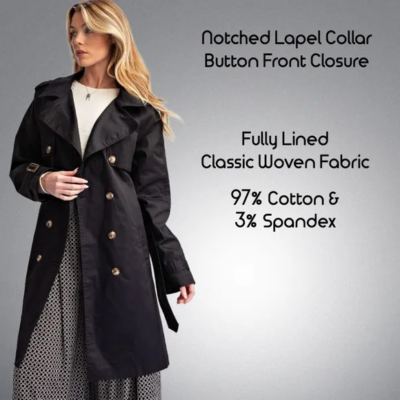 EASEL As Seen On Designated Survivor: Classic Double Breasted Belted Trench Coat