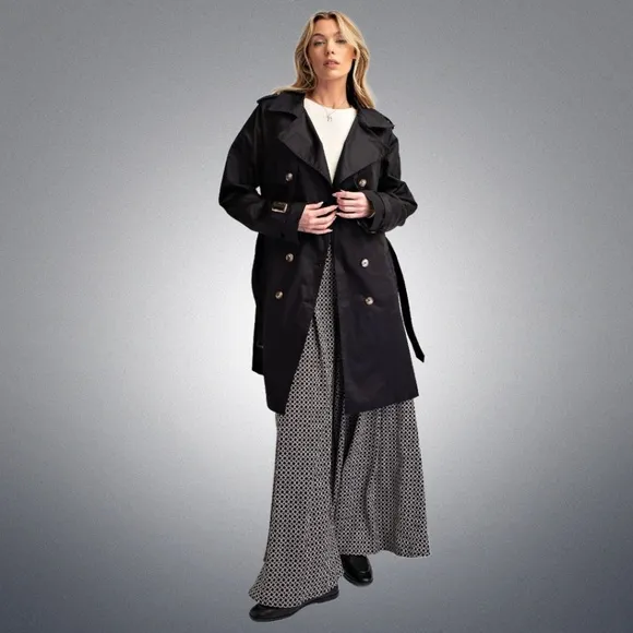 EASEL As Seen On Designated Survivor: Classic Double Breasted Belted Trench Coat