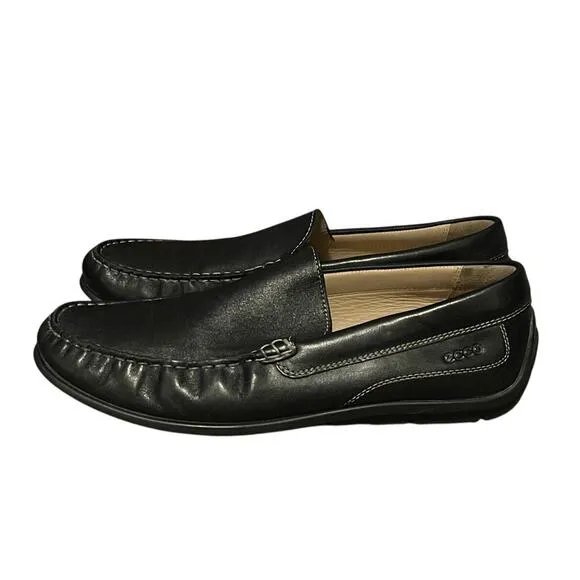 ECCO 10.5 Extra Wide Moc 2.0 LEATHER Driving Loafer Slip-On Dress Shoes Black 44