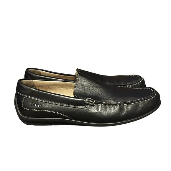 ECCO 10.5 Extra Wide Moc 2.0 LEATHER Driving Loafer Slip-On Dress Shoes Black 44
