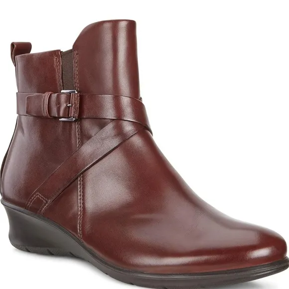ECCO Abelone Buckle Brown Leather Flat Comfort Ankle Boots