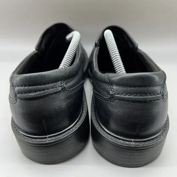 ECCO Helsinki Men's Size 10.5 Shoes Black Leather Slip-On Bike Toe Loafer Casual