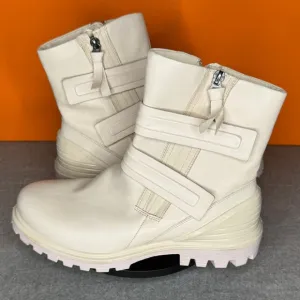 Ecco Limestone TredTray White Leather Double Zip Up Bootie EU 39 US 8 - 8.5