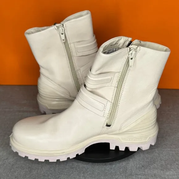 Ecco Limestone TredTray White Leather Double Zip Up Bootie EU 39 US 8 - 8.5