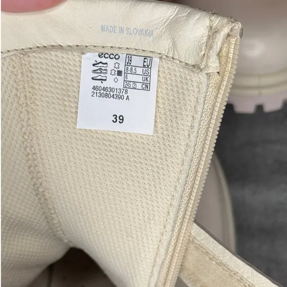 Ecco Limestone TredTray White Leather Double Zip Up Bootie EU 39 US 8 - 8.5