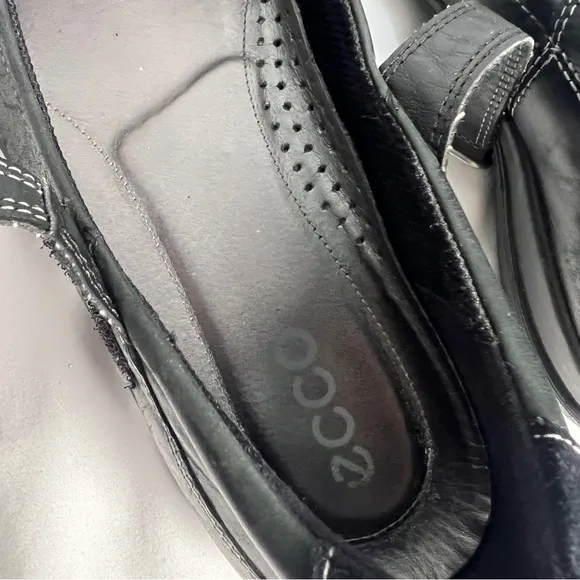 Ecco Mary Jane Comfort Shoes Womens Sz 40, US 9.5 Black Leather Adjustable Strap