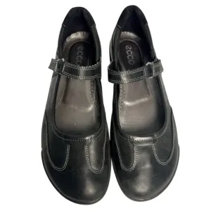 Ecco Mary Jane Comfort Shoes Womens Sz 40, US 9.5 Black Leather Adjustable Strap