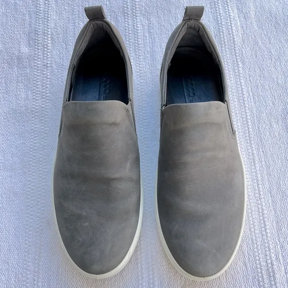 Ecco Men Gray Leather Slip On Shoes Size 10