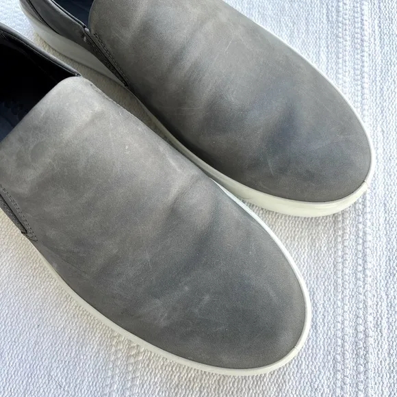Ecco Men Gray Leather Slip On Shoes Size 10