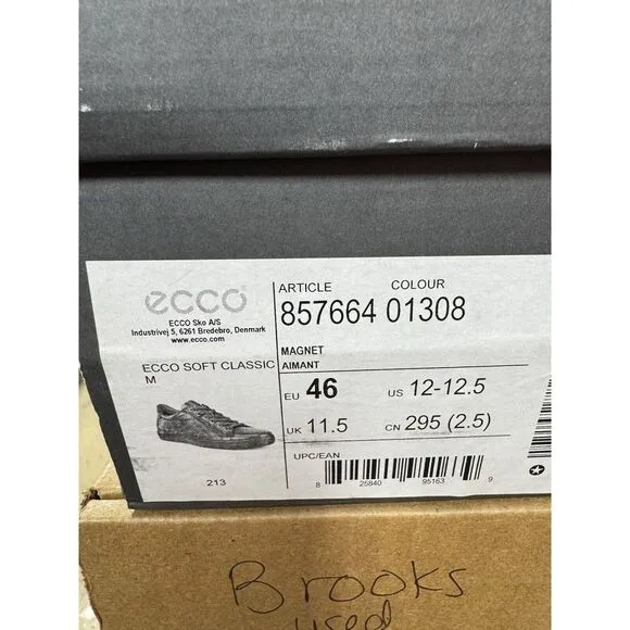 ECCO MENS SOFT CLASSIC LONG LACE SNEAKER LEATHER FIRM DRESS SHOES SIZE 12-12.5 M
