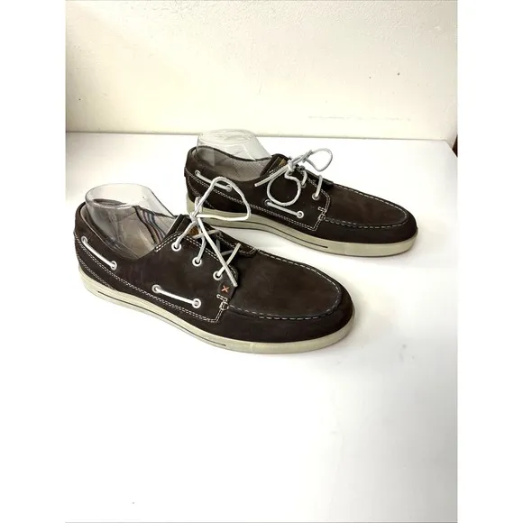Ecco Shoes Men's 45 11-11.5 Boat Lace Up Brown Suede Leather Casual