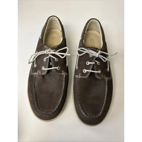 Ecco Shoes Men's 45 11-11.5 Boat Lace Up Brown Suede Leather Casual