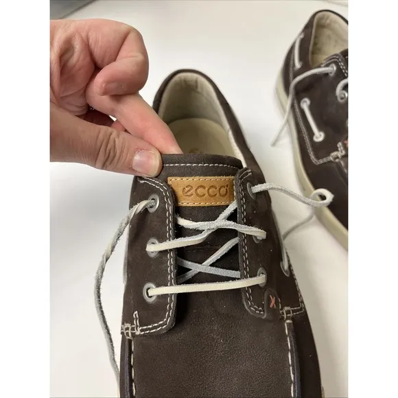 Ecco Shoes Men's 45 11-11.5 Boat Lace Up Brown Suede Leather Casual