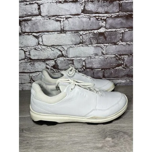 ECCO White Leather Lace Up Casual Spikeless Golf Shoes Men Sz 42EU/9M US
