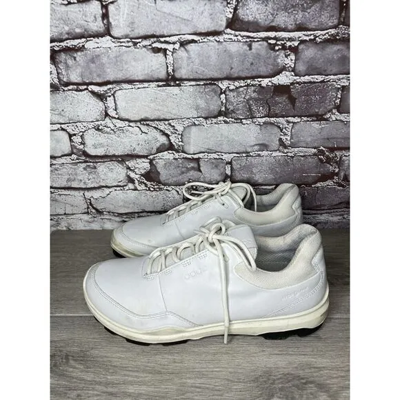 ECCO White Leather Lace Up Casual Spikeless Golf Shoes Men Sz 42EU/9M US