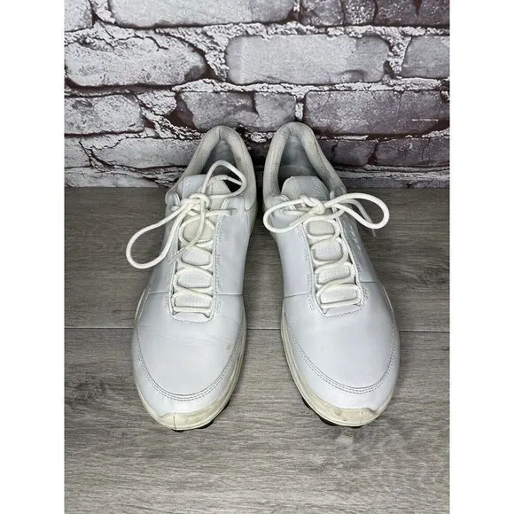 ECCO White Leather Lace Up Casual Spikeless Golf Shoes Men Sz 42EU/9M US