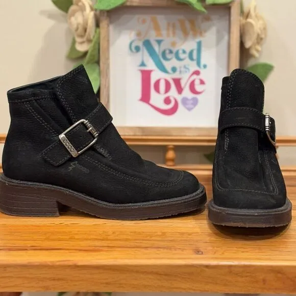 Ecco Women's Suede Leather Water-Resistant buckle Ankle Boots Black Size 37