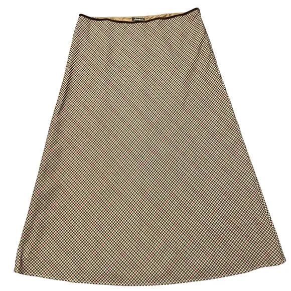Eddie Bauer Vintage Checkered Plaid Wool Maxi Skirt Brown Women's Size 16 Tall