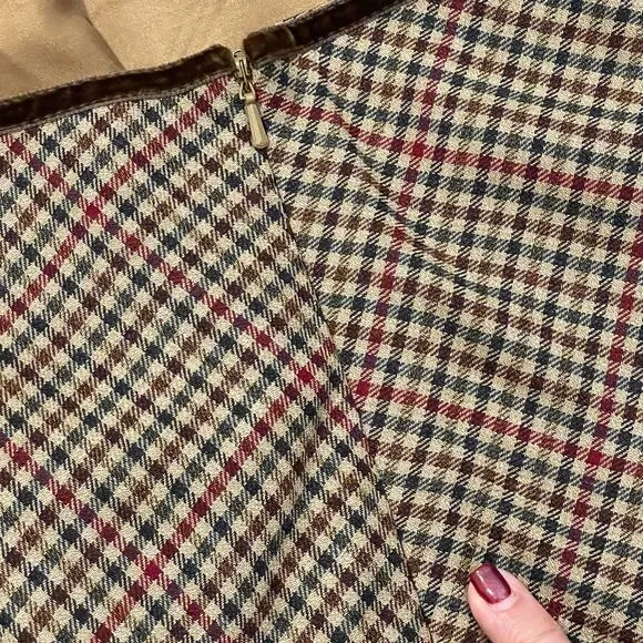 Eddie Bauer Vintage Checkered Plaid Wool Maxi Skirt Brown Women's Size 16 Tall
