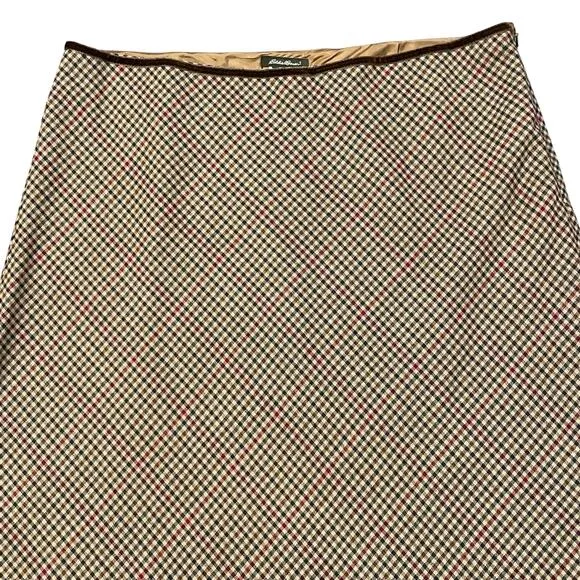 Eddie Bauer Vintage Checkered Plaid Wool Maxi Skirt Brown Women's Size 16 Tall