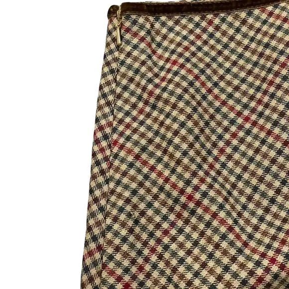 Eddie Bauer Vintage Checkered Plaid Wool Maxi Skirt Brown Women's Size 16 Tall