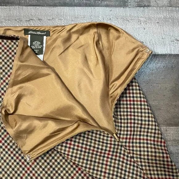 Eddie Bauer Vintage Checkered Plaid Wool Maxi Skirt Brown Women's Size 16 Tall