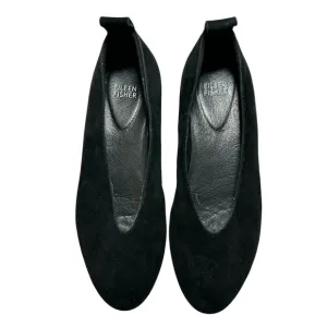 Eileen Fisher Black Suede Humor Almond Toe Wedge Ballet Flat- Size 8.5