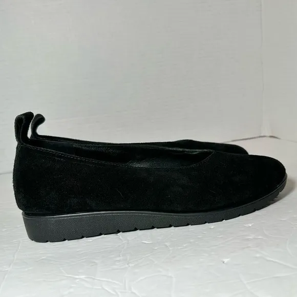 Eileen Fisher Black Suede Humor Almond Toe Wedge Ballet Flat- Size 8.5